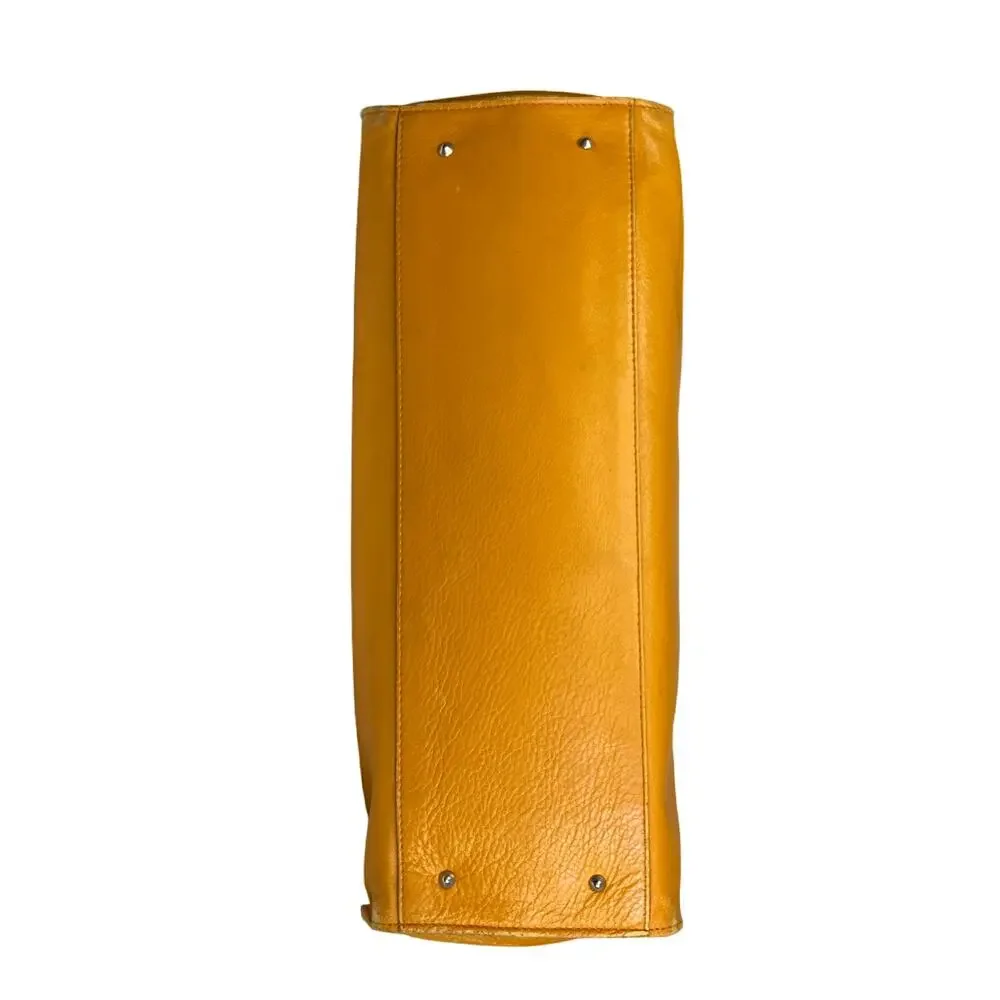 Furla Vintage Greta Tan Leather Large Tote Bag Satchel Made in Italy Mustard